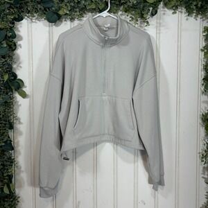 90 Degree Pullover Cropped Sweatshirt XL Gray Half Zip Athleisure Workout Casual